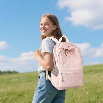 LEDAOU School Backpack for Teen Girls Elementary Middle School Bookbag Kids Backpacks Women Laptop Backpack Travel Daypack - color: Little Flower Pink
