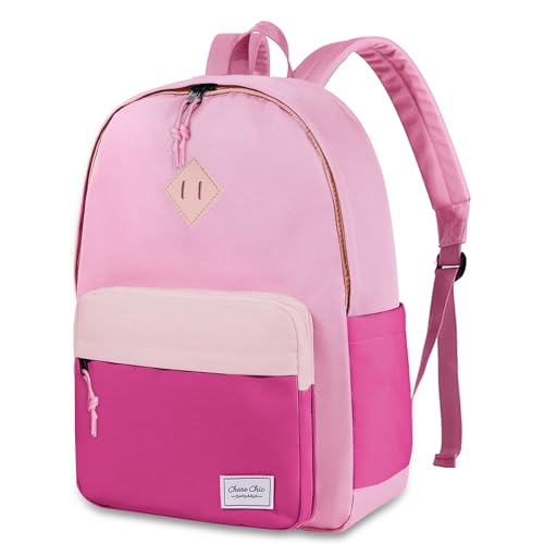 Chase Chic Kids Backpack for Boys - 17 inch School Backpacks for Toddler Girls Fits 6 to 12 Years Old - Lightweight Water Resistant Preschool Bookbag for Travel Daycare (Pink Rose Red) - color: Pink&rose Red