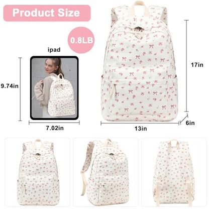 Bluboon Teen Girls School Backpack Kids Bookbag Set with Lunch Box Pencil Case Travel Laptop Backpack Casual Daypacks (Beige bow tie) - color: Beige Bow Tie
