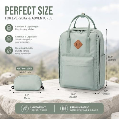 Travel Backpack for Women & Men, Laptop Backpack Fits 15.6 Inch Laptop, Water-Resistant Durable Computer Bag for Work, College & Daily Commute (Light Green) - color: Light Green