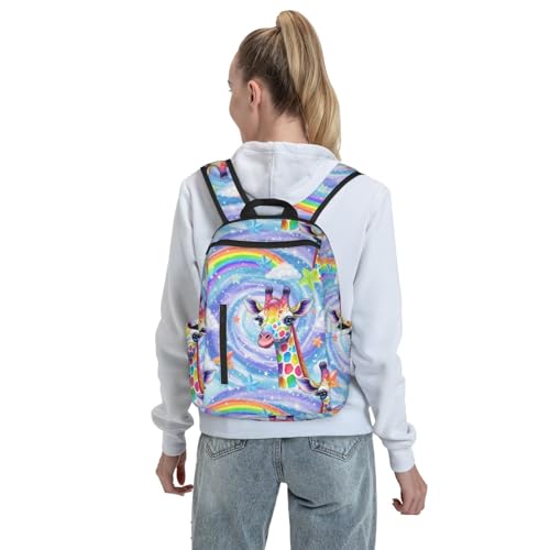 Laptop Backpack Giraffe Rainbow, Cushioned Back Panel, Front Zip, for Daily Commute & Outdoors - color: Picture (1189)