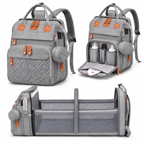 Diaper Bag Backpack with Changing Station, Large Waterproof Travel Baby Bag - color: Grey