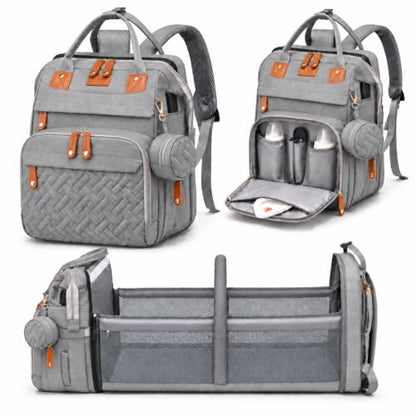 Diaper Bag Backpack with Changing Station, Large Waterproof Travel Baby Bag - color: Grey