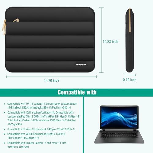 MOSISO Laptop Case 14 inch, 14 inch Puffy Laptop Sleeve Compatible with HP Lenovo Dell ASUS Acer, HP Stream, Dell Latitude, Lenovo IdeaPad, Polyester Horizontal Bag with Small Case, Black - color: Black, size: 14 inch