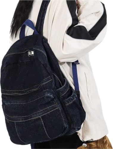 MaxxCloud Women's Heavy Cotton Canvas Laptop Backpack Lightweight Casual Hiking Daypack Travel Bag - color: Dark Blue