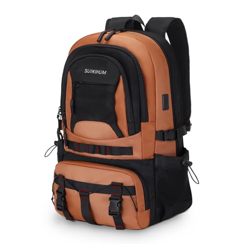 40L Hiking Backpack for Men Women, Expandable Travel Backpack for Camping, Waterproof Outdoor Hiking Daypack with USB A/C Port, Orange&Black - color: Orange&black, size: Medium