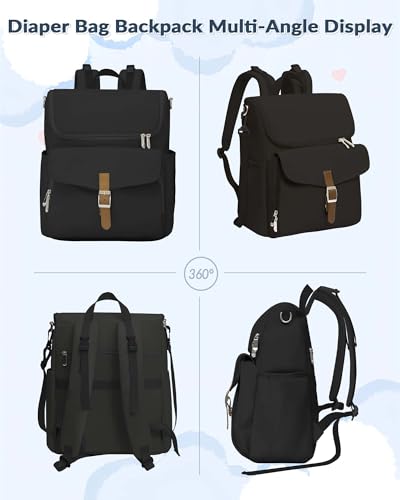 Diaper Bag Backpack, 15 Pockets Baby Bag, Girl Boy Travel Tote Bag with Insulated Pocket, Cute Diaper Bag Stroller Straps, Baby Shower & Registry Gift for Mom Dad Black - color: Black