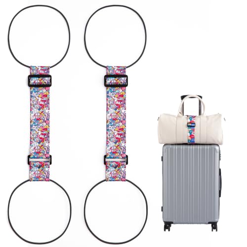 2 Pack Luggage Connector Straps for Suitcases 25 Colors, Adjustable Elastic Travel Bag Strap with Dual Stability Design, Add-a-Bag Hands-Free Luggage Belt, Fits Most Carry-On & Checked Luggage - color: Monster