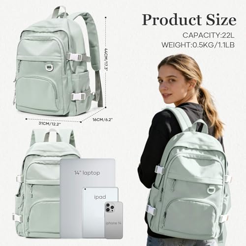 Lightweight College Backpack for Women Men Cute School Bag for Teens Girls Boys High School Backpack for Students Waterproof Casual Daypack Backpack（Green） - color: A3-green