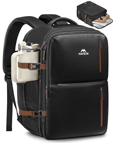 MATEIN 18x14x8 Inches Travel Backpack Personal Item, Expandable Underseat Backpack for Airplane with Shoe Compartment, TSA Airline Approved Carry on Bag Luggage Mochila Fit 17" Laptop, Black Brown - color: Black Brown