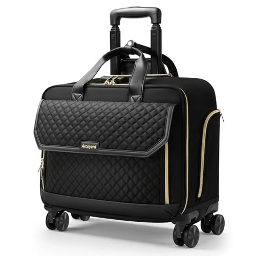 Rolling Laptop Bag for Women with 4 Spinner Wheels, 17 Inch Rolling Briefcase for Women with Lock, Waterproof Rolling Computer Bag with 11 Pockets & Padded Laptop Sleeve for Work Travel, Black - color: Diamond Black / Black Telescopic Handle, size: 4 Whee