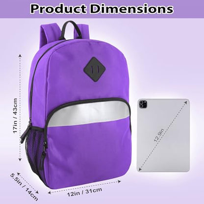 Trail maker 17" Backpack – Reflective School Backpack with Padded Straps, Water Bottle Pockets for Kids & Adults, School Travel Camp (Purple) - color: Purple
