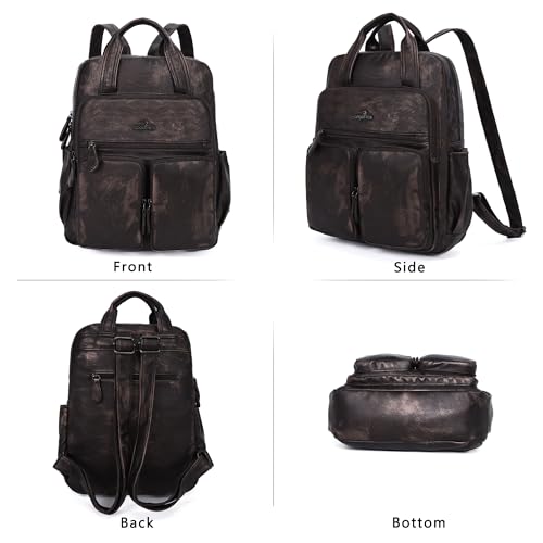 Angel Kiss Backpack Purse for Women Soft Washed Leather Multi Pocket Casual Travel Backpacks… - color: Bronze