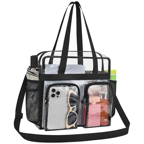Oraben Clear Tote Bag Clear Bag Stadium Approved 12x6x12 Stadium Bag for Work, Sports Games,Gym - color: Black, style: Two Pockets