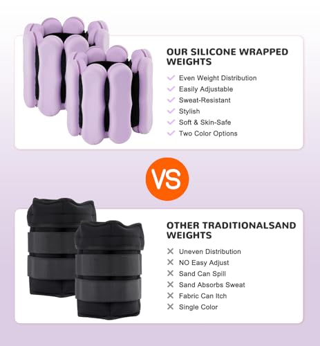 Ankle and Wrist Weights for Women & Men, Adjustable Arm & Leg Weights Set of 2 (1 lb/2 lb Each) Soft Silicone Weighted Bands Weighted Bracelet for Pilates Yoga Dance Walking Running Swimming Water Pool Home Gym Fitness Workout Jogging Gymnastics Aerobics
