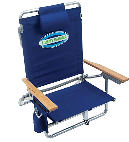 Tommy Bahama 5-Position Classic Lay Flat Folding Backpack Beach Chair, Polyester, Navy - color: Navy, size: 1-Pack