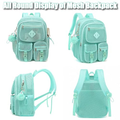 Mesh Backpack for Girls Boys, Heavy Duty Semi-Transparent Mesh Bookbag Womens Mens Mesh Backpacks for School, Sports, Beach, Swimming, Travel Green - color: Green