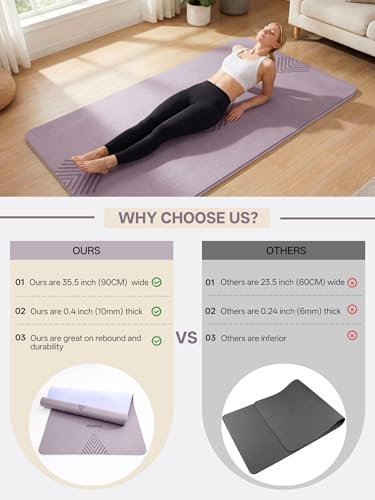 EaseUp Large yoga mat,73’x35.5’x0.4’,extra thick and wide,10mm pilates mat,non-slip exercise mat,workout mats for home gym - color: Dusty Purple