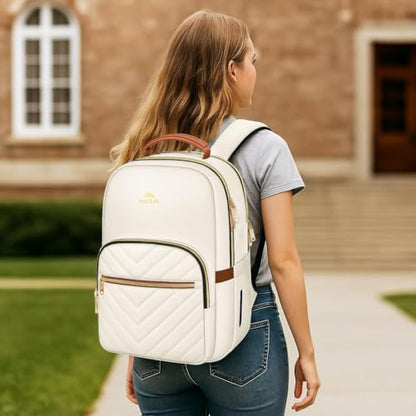 MATEIN Lightweight School Backpack for Women, 15.6 Inch Laptop Backpack - color: Beige, size: 15.6inch