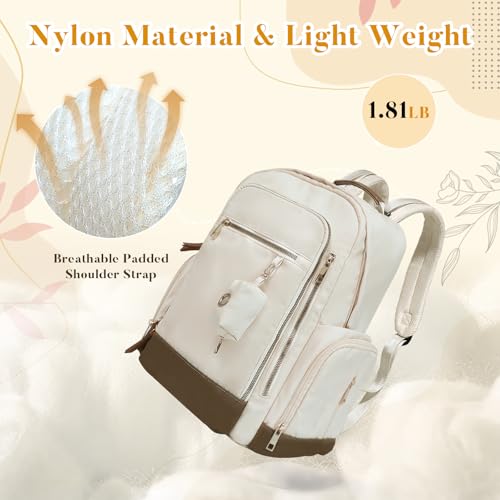 miss fong Diaper Bag Backpack - Baby Diaper Bag Mommy Bag Diaper Backpack with 16 Pockets Large Capacity Travel Diaper Bag Baby Shower Gifts for Mom & Dad-Off-White - color: Off-white