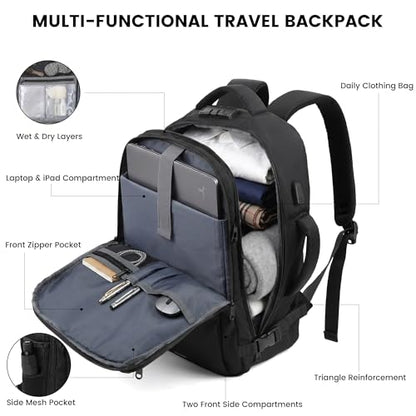 TANTOMI Travel Backpack for Women, Carry On Backpack with Wet-Dry Separation Compartment, TSA-Compliant Laptop Backpack, Personal Item Travel Bag with Anti-Theft Lock for Weekender (Black) - color: 2-black