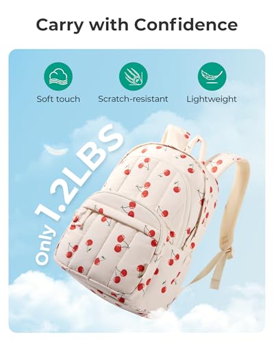 BAGSMART Womens Backpack Small Travel Laptop Backpack for Women, Quilted College Laptop Bookbag, Work Back Pack for Women, Cute Computer Water-Resistant Casual Daypack,Cherry Print - color: 15-cherry Print