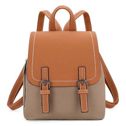 Montana West Small Backpack Purse for Women Vegan Leather Mini Colorblock Womens Backpack Cute Convertible Shoulder Bag - color: Camel