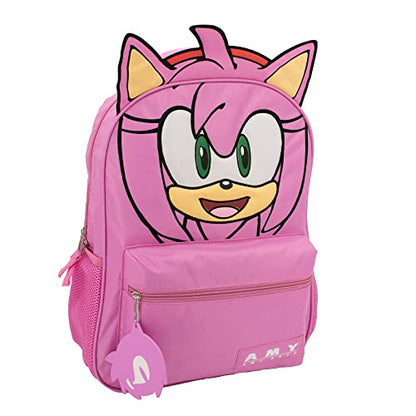AI ACCESSORY INNOVATIONS Sonic The Hedgehog Backpack for Boys & Girls, Bookbag with Adjustable Shoulder Straps & Padded Back, Amy Rose 16 Inch Schoolbag with 3D Features, Durable School Bag for Kids - style: Pink Rose