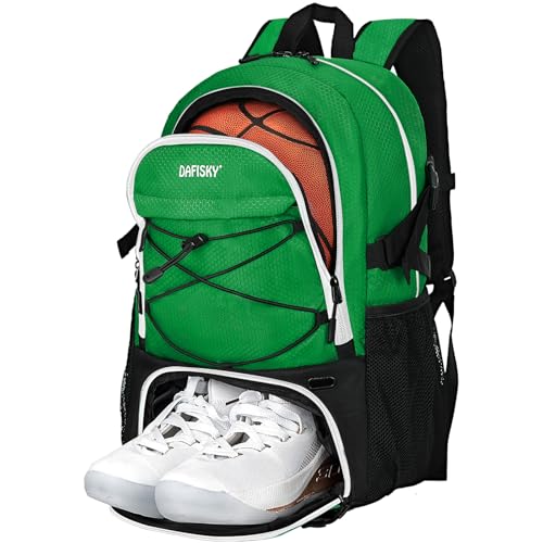DAFISKY Basketball Backpack, Basketball Bag with Ball Holder Shoes Compartment, Sports Equipment Bag for Soccer Ball, Volleyball - color: Green