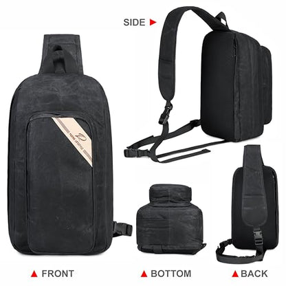 Padwa Lifestyle Black Crossbody Camera Bag - Waxed Memory Canvas Compact Camera Sling and Crossbody Bag with Fast Access,Versatile Lightweight Everyday Bag Great for Photographers Travel,Photography - color: Black