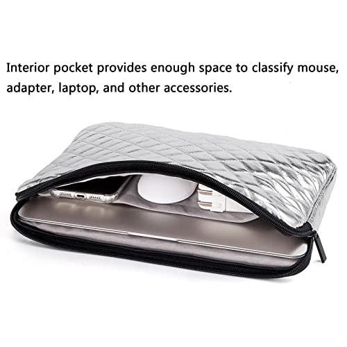 Puffy Laptop Sleeve 11 12 13 13.3 14 15 15.6 inch Puffy Laptop Case Protective Bag Quilted PU Leather Lined Padded - color: Silver Quilted, size: 14-15 Inch