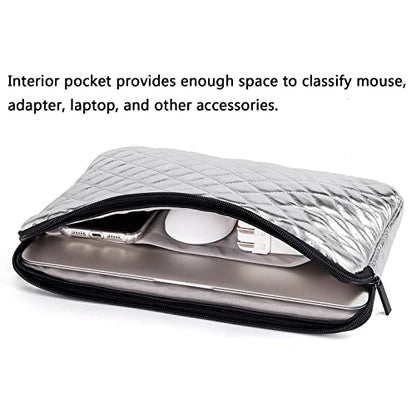 Puffy Laptop Sleeve 11 12 13 13.3 14 15 15.6 inch Puffy Laptop Case Protective Bag Quilted PU Leather Lined Padded - color: Silver Quilted, size: 14-15 Inch
