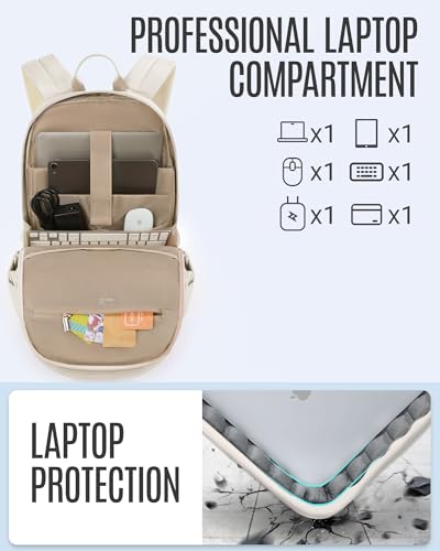LIGHT FLIGHT Travel Backpack for Women, 15.6 Inch, Warm Beige | Laptop Backpack, USB Charging Hole, Water Resistant, Large Capacity, College Bookbag - color: Warm Beige, size: 15.6 Inch without Wheels