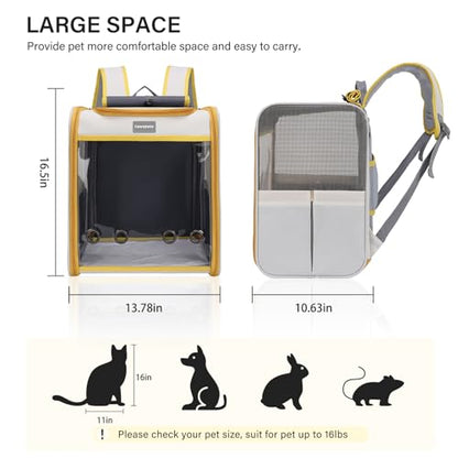 Cawypety Cat Backpack Carrier, Collapsible and Breathability Cat Carrier Large for Cat Under 16 lbs, Dog and Small Pet Carrier Bag Used in Travel, Car - color: Yellow and Beige