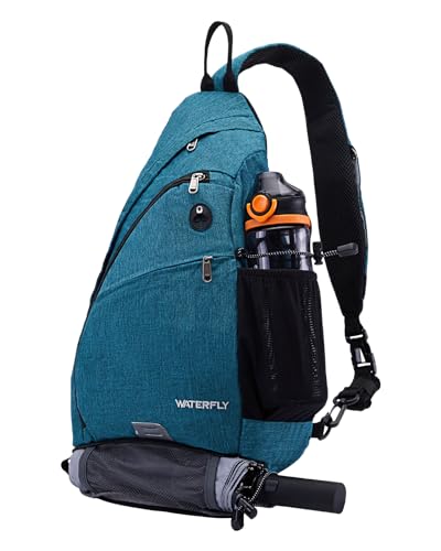 WATERFLY Sling Bag Sling Backpack Small Crossbody Shoulder Bag for Men Women Traveling Cycling Hiking Daypack - color: Teal Blue