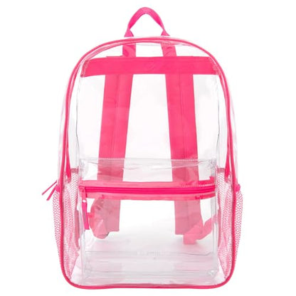 Trail maker Clear Backpack Heavy Duty with Padded Straps, Side Pockets for Kids, Boys, Girls, School, Stadium Approved Events - color: Pink