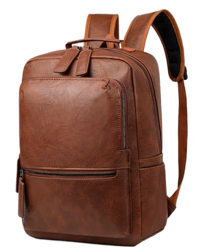 Unisex PU leather laptop bag work business bag hiking backpack leisure day bag university schoolbag (Large,Brown 2) - color: Brown 2