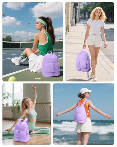 Ceneda Gym Backpack for Women, Cute Gym Bag with Shoe Compartment, Wet Pocket & Tumbler Strap, Puffer Dance Cheer Backpack - color: Purple, style: Puffer