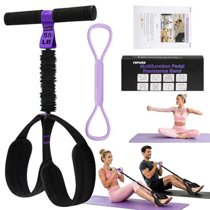 Foot Pedal Resistance Band with Handle,55LB Exercise Bands with Foot Pedal,Upgrade Full Body Workout for Men & Women, Core Abs Legs Glutes Arms, Pilates Strength Training Home Gym Equipment