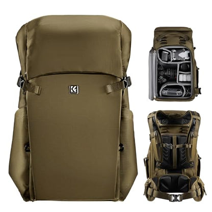 K&F CONCEPT Camera Backpack, 30L Large Capacity Camera Bag, Waterproof DSLR Camera BackPack, Extra Large Photography Bag Backpack - color: Khaki, size: Large