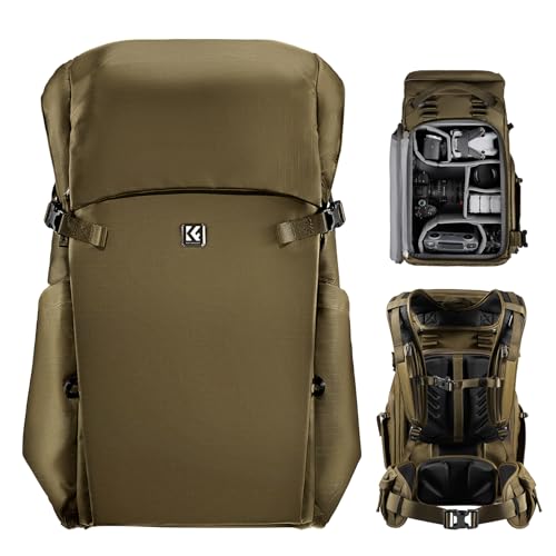 K&F CONCEPT Camera Backpack, 30L Large Capacity Camera Bag, Waterproof DSLR Camera BackPack, Extra Large Photography Bag Backpack - color: Khaki, size: Large