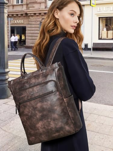 Leather Laptop Backpack for Women, Travel Backpack Purse Fits 15.6 Inch Laptop, Casual Daypack with Laptop Compartment for Men Teachers College Work Business Nurse Weekender, Black - color: 3-1 Coffee