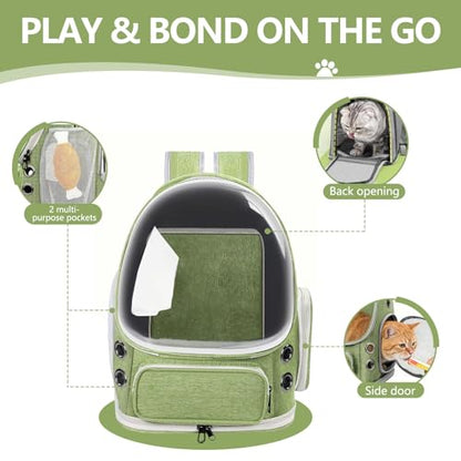 Expandable Cat Backpack Carrier, Breathable Cat Bubble Backpack for Kitty & Small Dog up to 18lbs, Large Space Cat Carrier Backpack, Foldable Airline Approved Carrier for Travel (Green) - color: Expandable Green