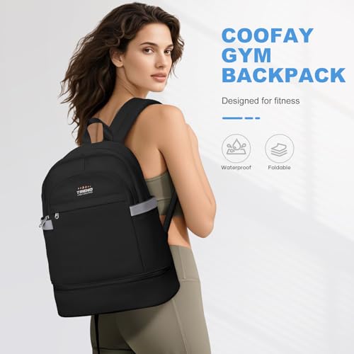 coofay Gym Backpack For Women, Gym Bag with Shoe Compartment - color: Q-black, size: Large