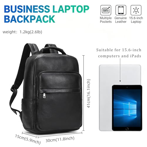 Laptop Leather Travel Backpack For Men Carry On Back Pack For Business Work computer Backpacks Fit 15.6" Laptop - color: Bb-19 Black