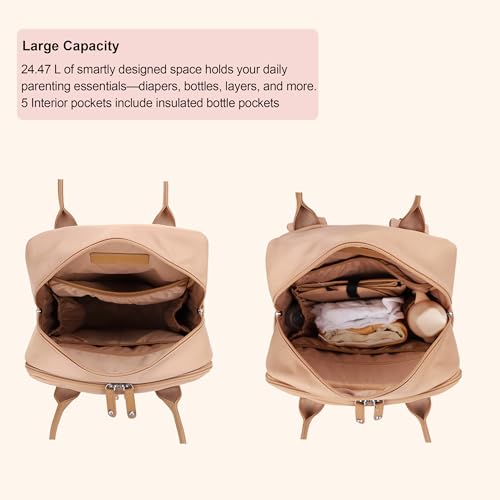 JESSIE & JAMES BeBe CCW Diaper Bag Nylon Backpack Multi Function Diaper Bag with Changing Pad & Stroller Straps_Camel/Camel - color: Camel/Camel
