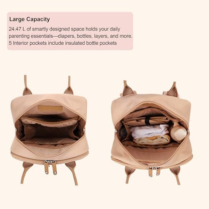 JESSIE & JAMES BeBe CCW Diaper Bag Nylon Backpack Multi Function Diaper Bag with Changing Pad & Stroller Straps_Camel/Camel - color: Camel/Camel