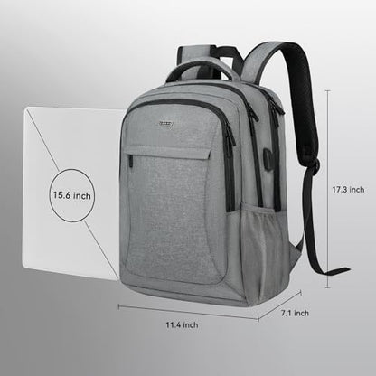 Voova Travel Laptop Backpack, Business Work Laptop Backpack for Women & Men with USB Charging Port, Waterproof Slim Durable College Computer Bag Fits 15.6 Inch Laptops and Notebook, Grey - color: Grey
