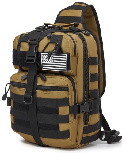 Tactical Sling Pack Big Crossbody Backpack Over Shoulder Bag Military for Men Hiking Outdoor Sport Gym - color: Brown Tan