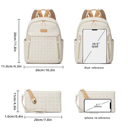 Makes Mini Backpack for Women, Stylish Daypack Purse Handbag Small Casual Daily Travel Bag, Lady Girls Gifts for Work School, 2pcs Sets - color: Checkered Beige